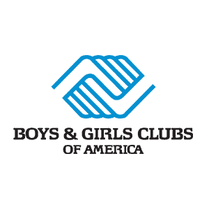 Graphic: "Boys & Girls Clubs of America" blue illustration of held hands on top of black type