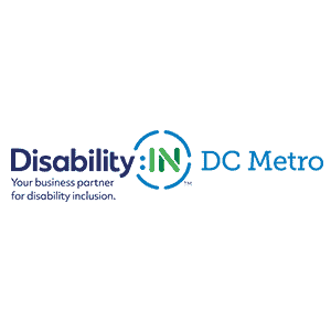 Graphic: "Disability:IN DC Metro, Your Business Partner for Disability Inclusion" with blue and green logo
