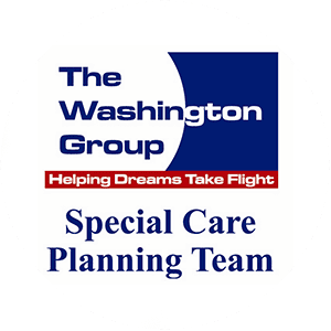 Graphic: "The Washington Group Special Care Planning Team: Helping Dreams Take Flight" logo with blue and red lettering