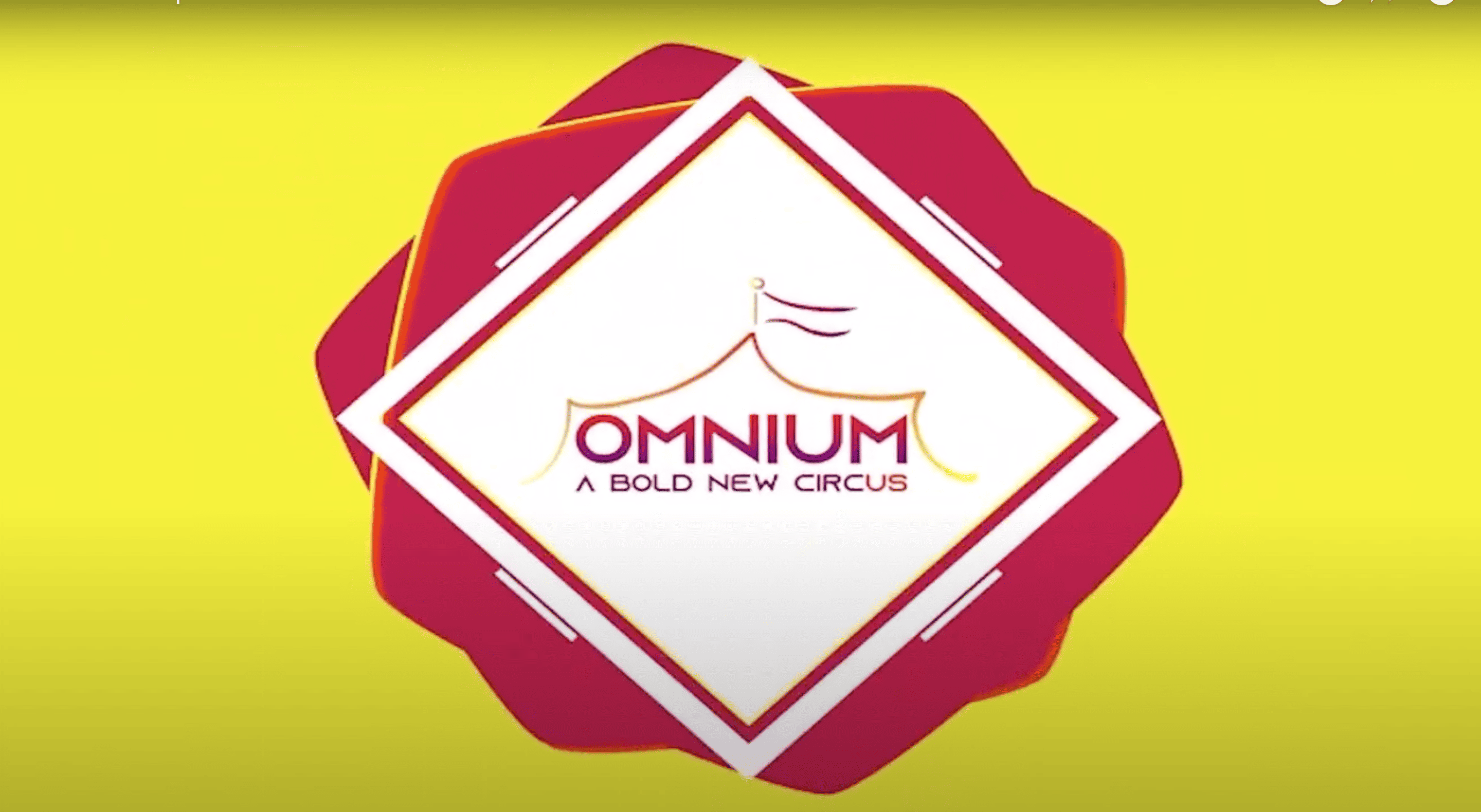 "Omnium a Bold New Circus" logo in diamond shape with red background