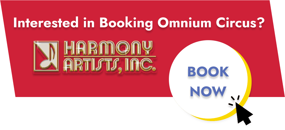 "Book Now" banner for Harmony Artists, Inc.