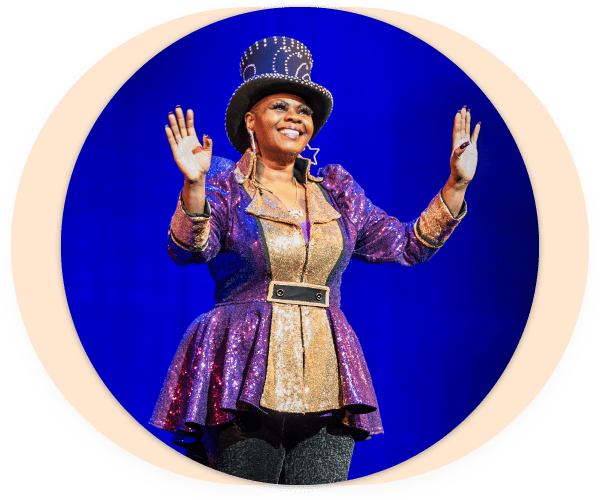 Performer Danette Sheppard-Vaughn who is the Ringmaster of Omnium